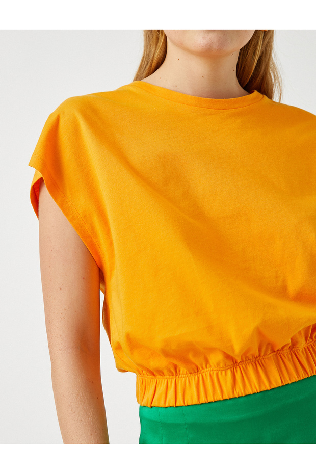 Beli Lastikli Pamuklu Crop Basic Tişört - 5