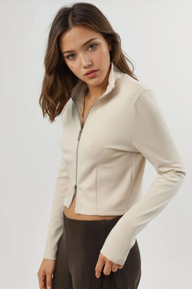 BUSEM Fermuarlı Vücuda Oturan Örme Ceket - 3