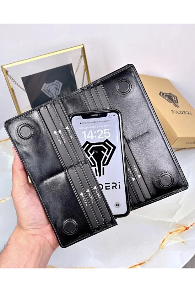 With Phone Compartment - Genuine Leather Wallet - with Magnet and Hand Tape - Large Portfolio 2028