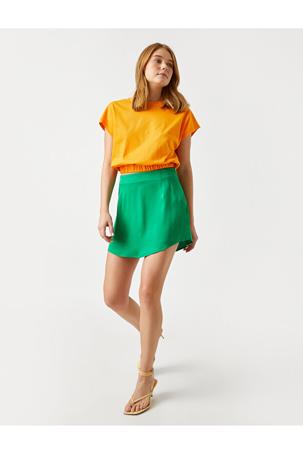 Beli Lastikli Pamuklu Crop Basic Tişört - 2