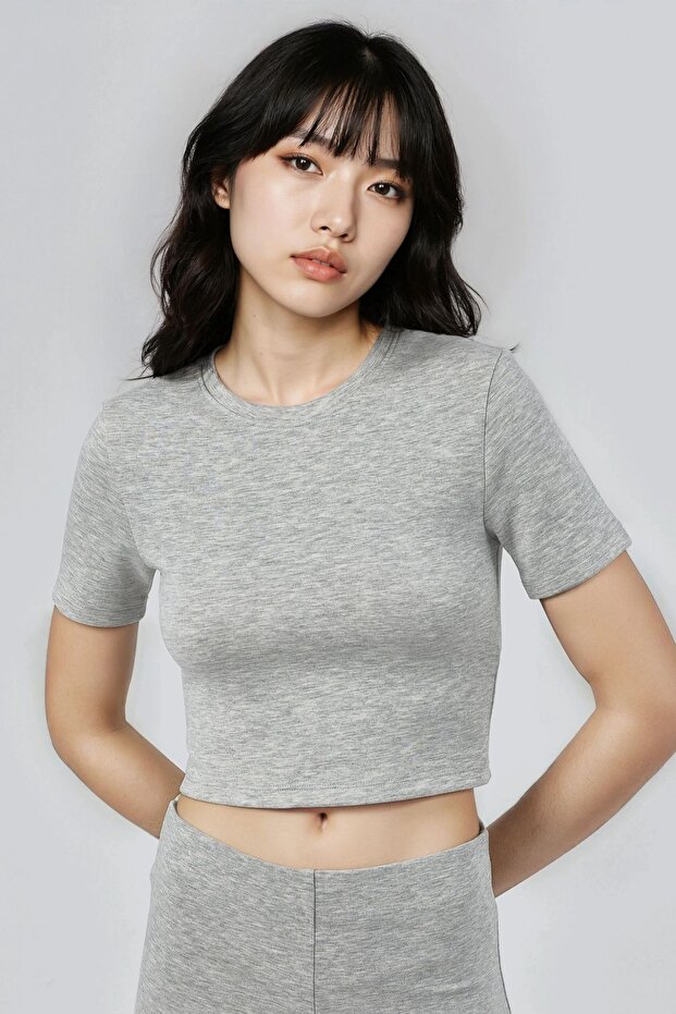 BUSEM Bisiklet Yaka Esnek Örme Crop Top - 7