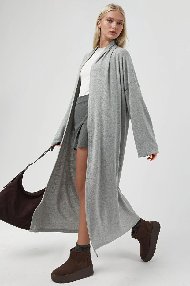 BUSEM Önü Açık Uzun Esnek Örme Hırka - 2