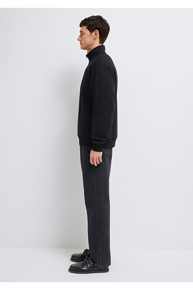 Yarı Fermuarlı Siyah Basic Sweatshirt 0S10419-900 - 4