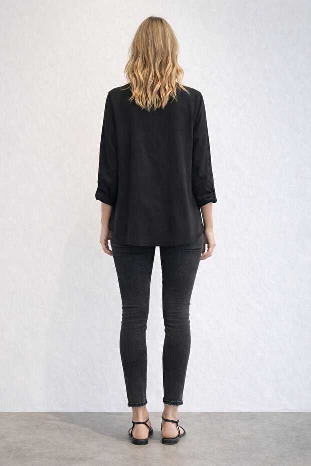 سترة بلوزة بأكمام مطوية - 4