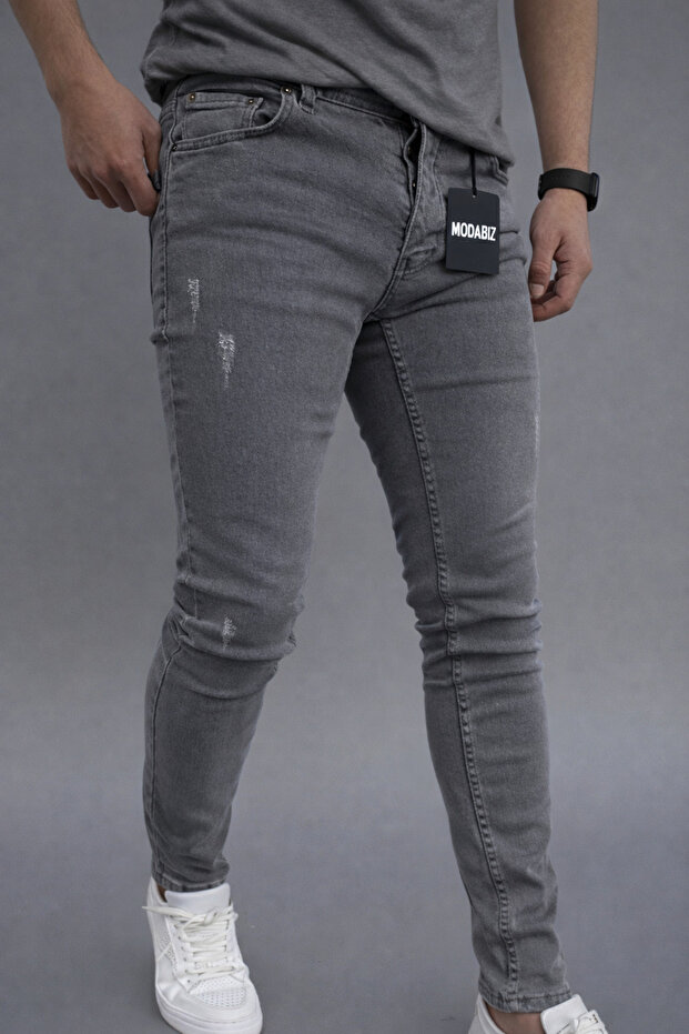Modabiz Men's Gray Slim Fit Stretchy Jeans Denim Trousers