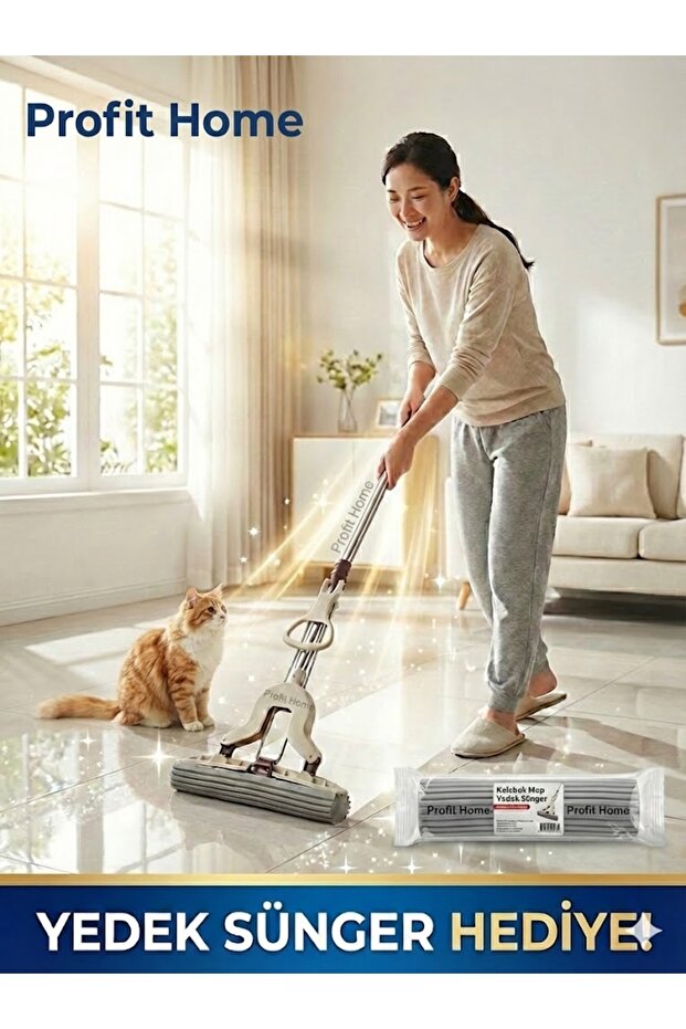 Profit Home Kendinden Sıkmalı Kelebek Mop – Sünger Mop Temizlik Seti Yedek Başlık