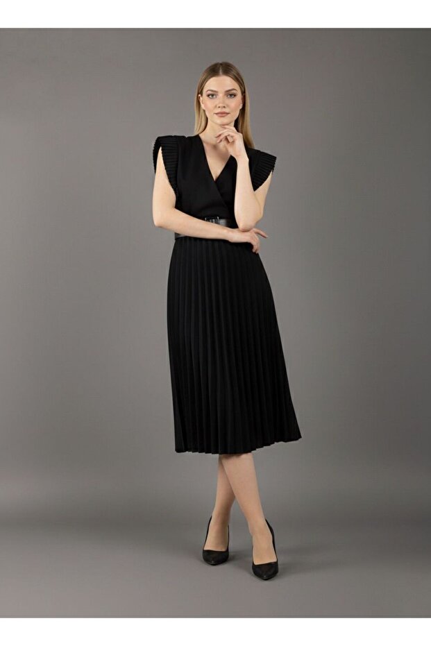 Pliseli Dabıl Elbise - 2