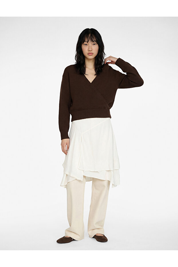 Double-Breasted Collar Long Sleeve Knitwear Sweater