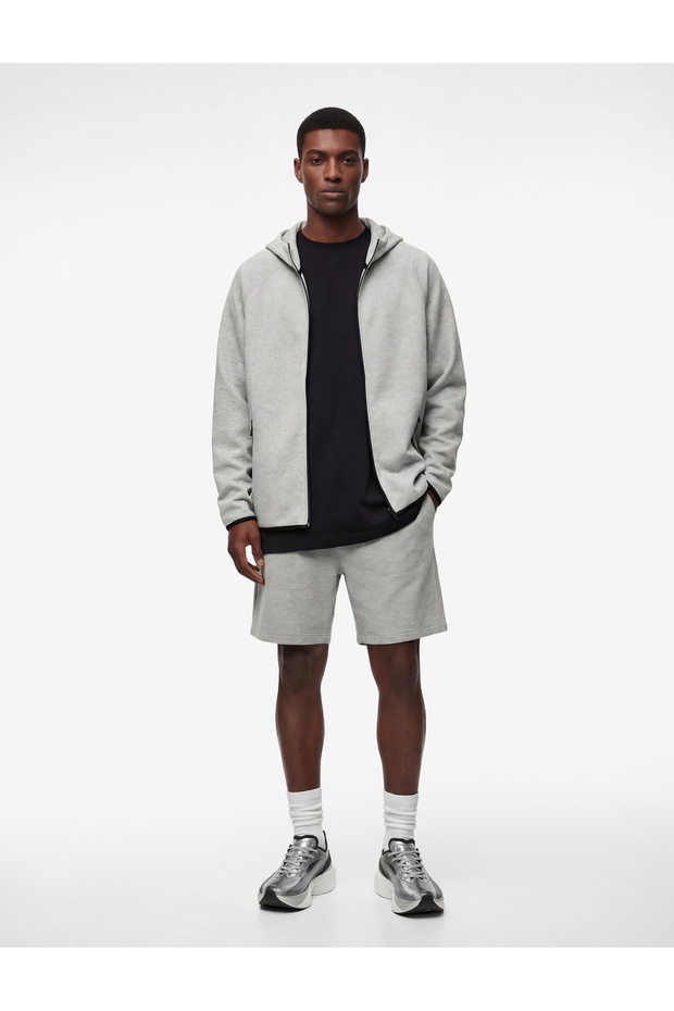 Regular Fit Long Sleeve Zippered Pocket Hooded Sports Sweatshirt