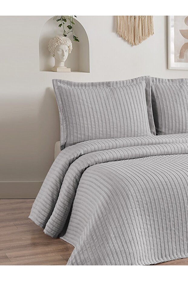Lena 3 Piece Double Pique Set Gray 230 X 240 cm Gray