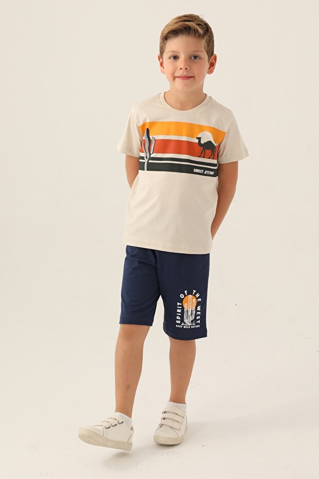3339 Cotton Father Son Short Sleeve Men's Waiter Bermuda Suit
