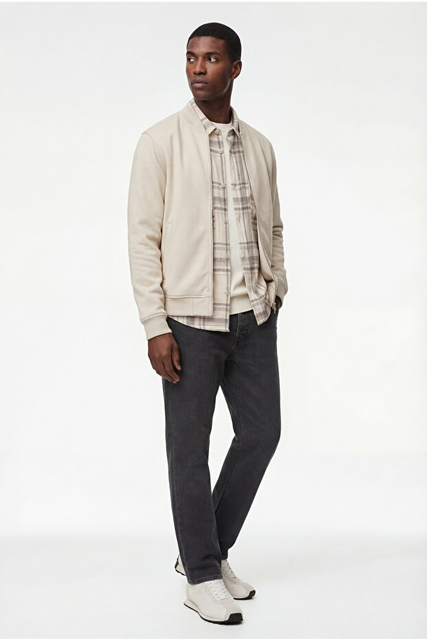 Fleece-Lined Long Sleeve Pocket Detailed Basic Zippered Cardigan