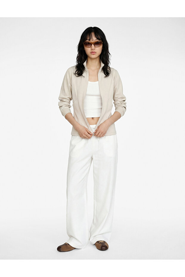 Modal Blended Long Sleeve Mock Neck Zippered Sweatshirt