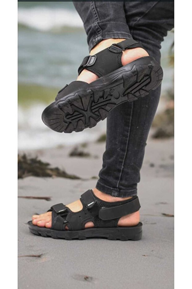 Foxter black sport anatomical stitched men's sandal