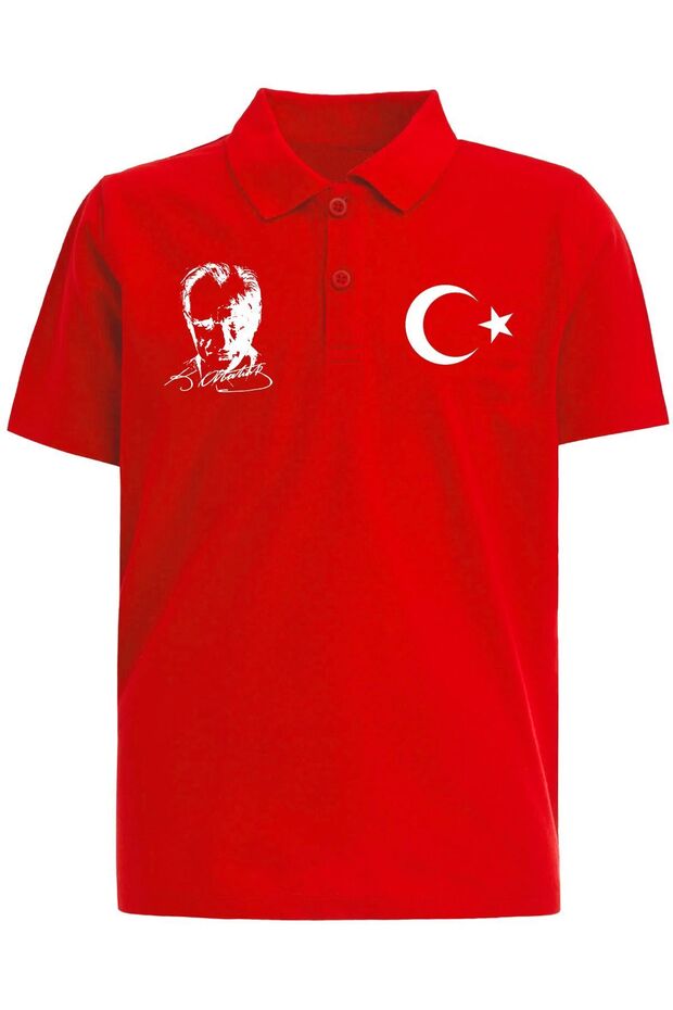 Cotton Polo Collar Ataturk and Crescent Star Red Short Sleeve 23 April 29 October T-Shirt