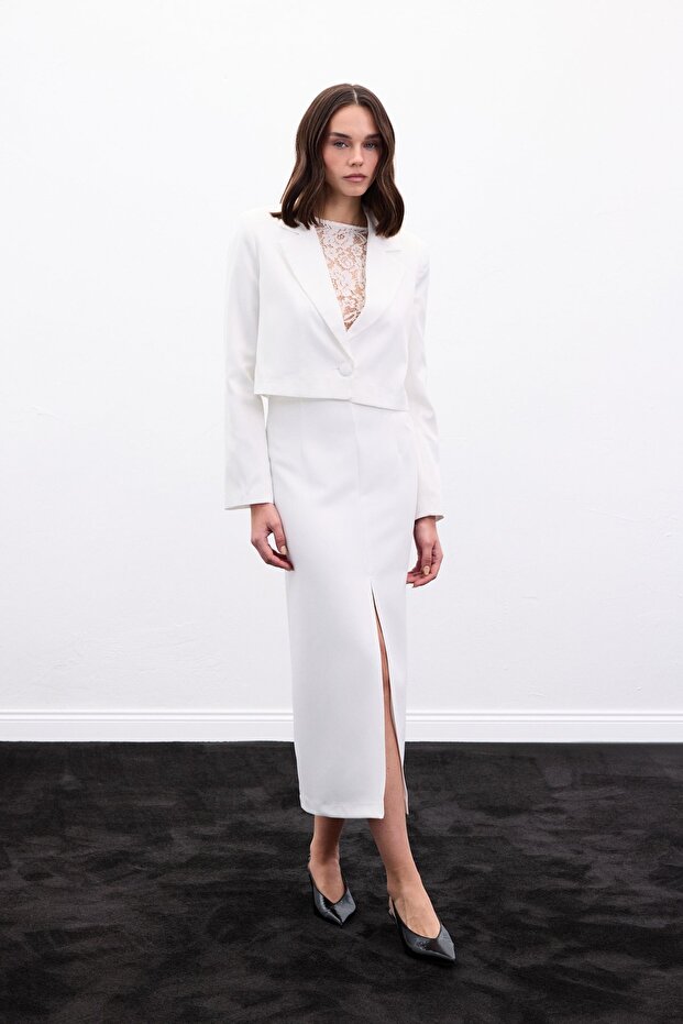 Kısa Krep Ceket - Ekru - 2