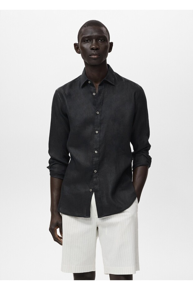 %100 keten regular fit gömlek - 1