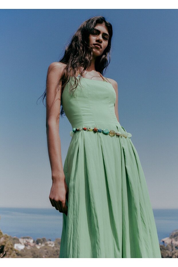 Pileli midi elbise - 6