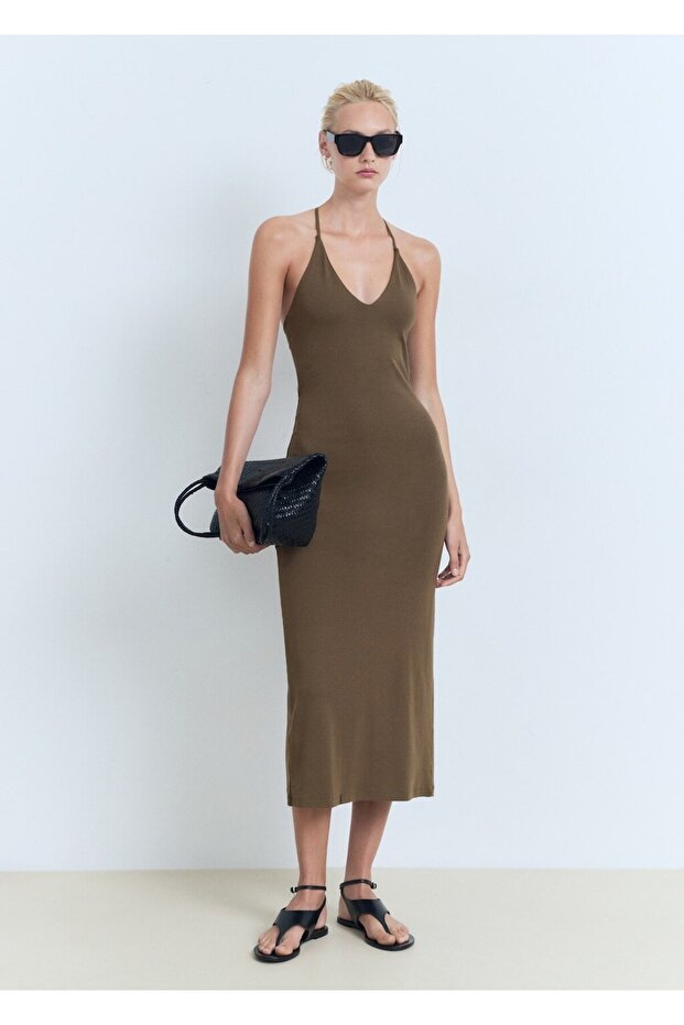 Sırt dekolteli midi elbise - 2