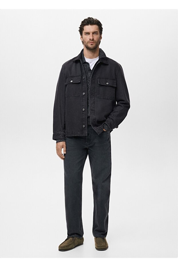 Kürk yakalı denim mont - 2