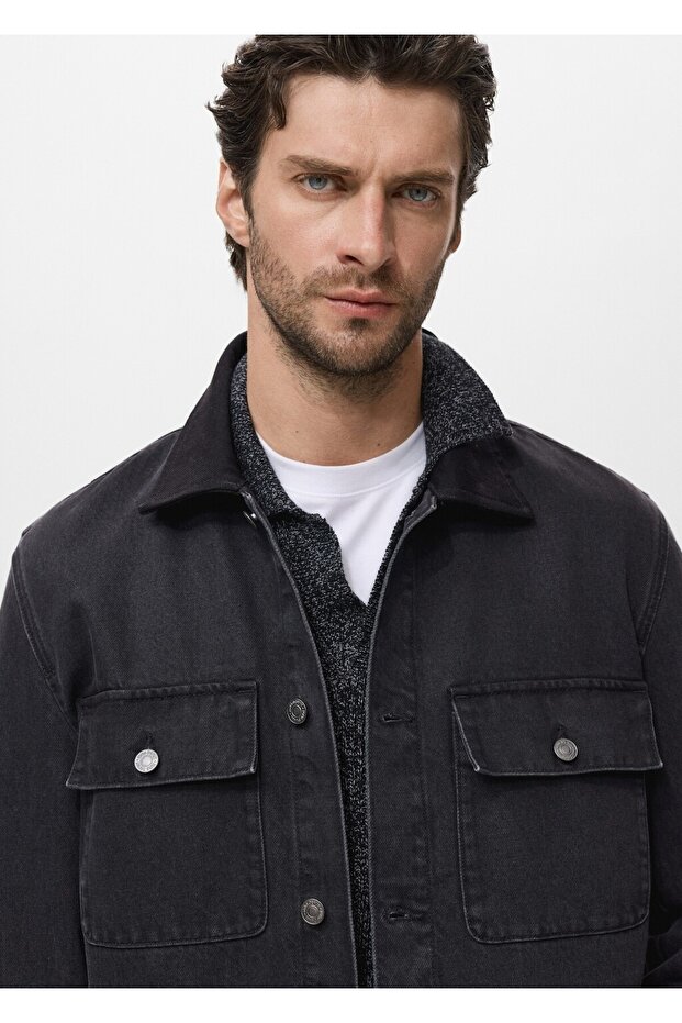 Kürk yakalı denim mont - 6