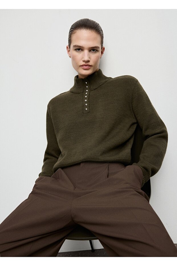 Perkins yaka düğmeli kazak - 7