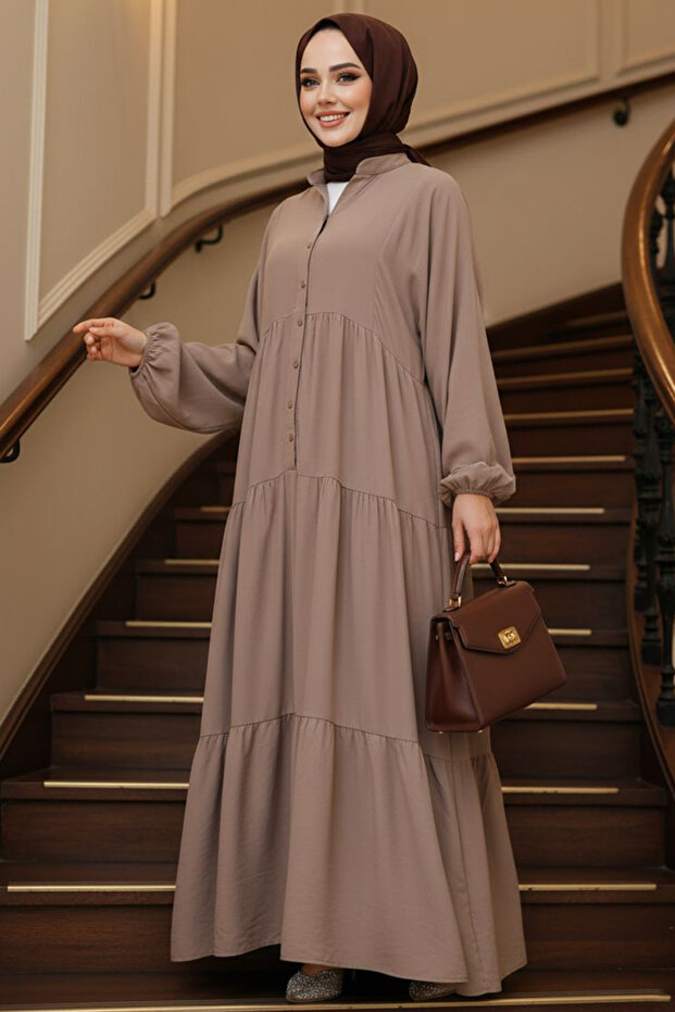 Layered Pleated Mink Hijab Dress 20612V