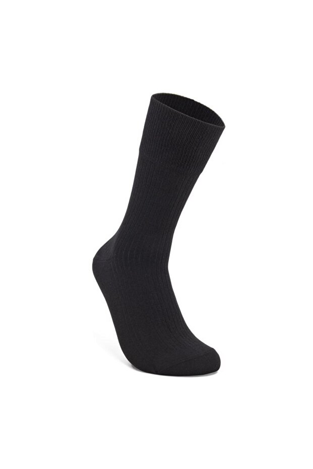 Classic Ribbed Mid Cut Siyah Çorap - 1