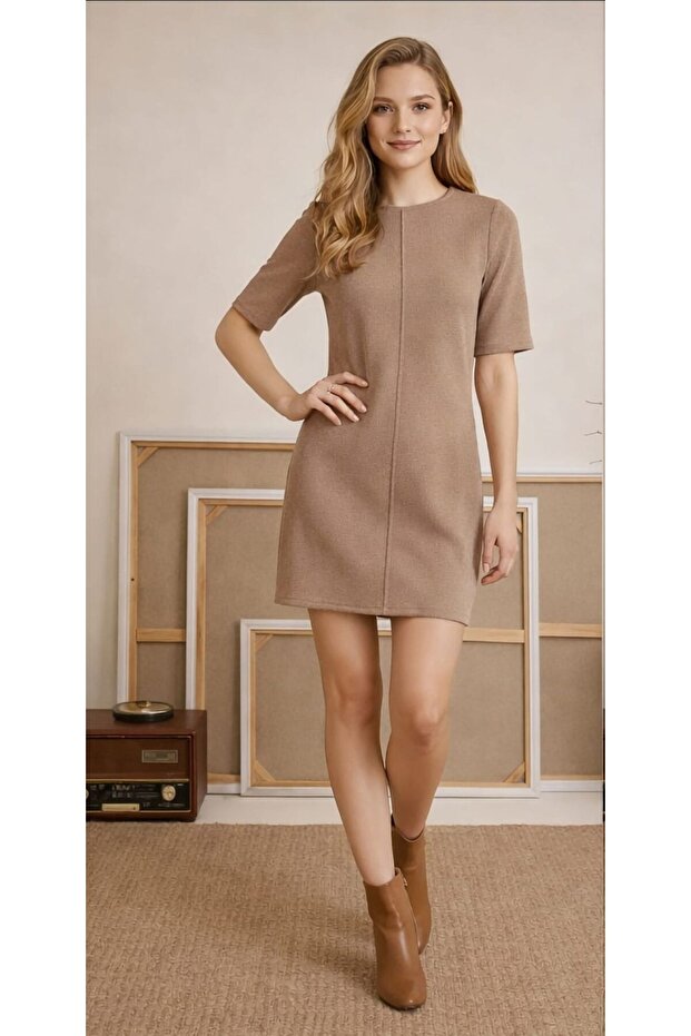 Women's Crew Neck Ribbed Dress