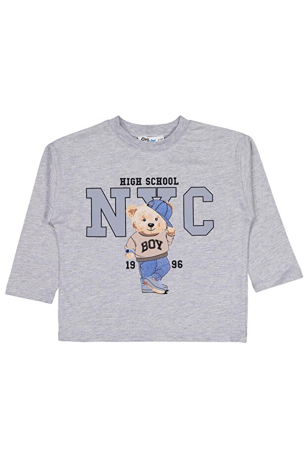 Nyc Bear Printed Sweatshirt for 2-5 Years - Gray 4-5 Years