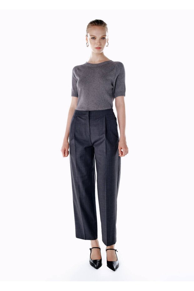 Striped Wool Blend Trousers Gray
