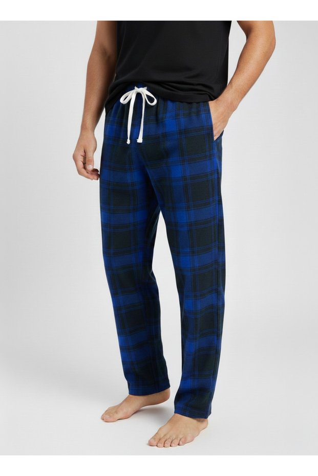 Men's Plaid Pocketed Suede Soft Pajama Bottoms