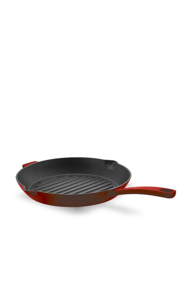 مقلاة كاستا حمراء مستديرة مقاس 28 × 28 سم من الحديد الزهر A2847-1