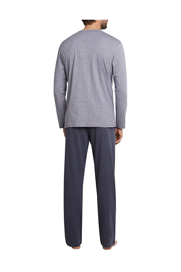 Herren Schlafanzug 2-tlg. Set - lang, Henley, Knopfleiste, Fineliner - 3