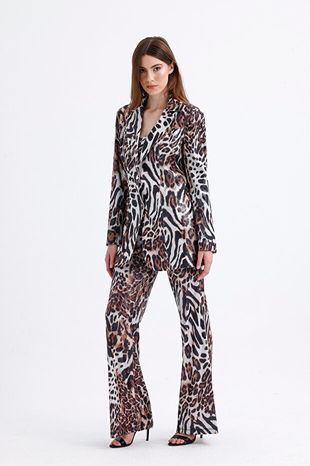 فستان سهرة منقوش مبطن من الداخل مع سترة مزينة بالترتر |   CKT34264 كابلان - 7