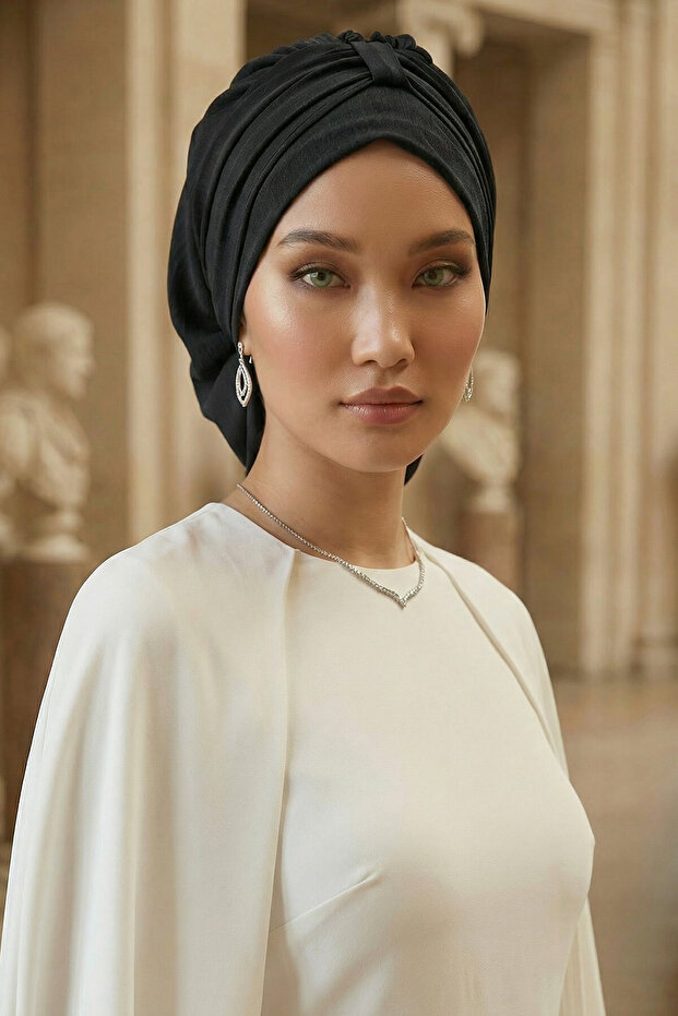 عمامة جاهزة عملية ومريحة، أسود، HT-90