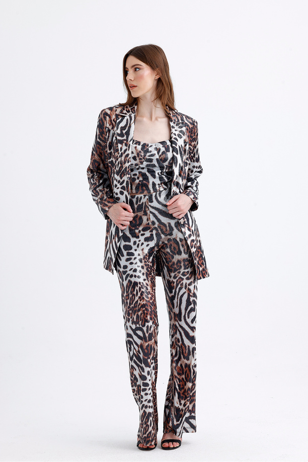 فستان سهرة منقوش مبطن من الداخل مع سترة مزينة بالترتر |   CKT34264 كابلان - 2