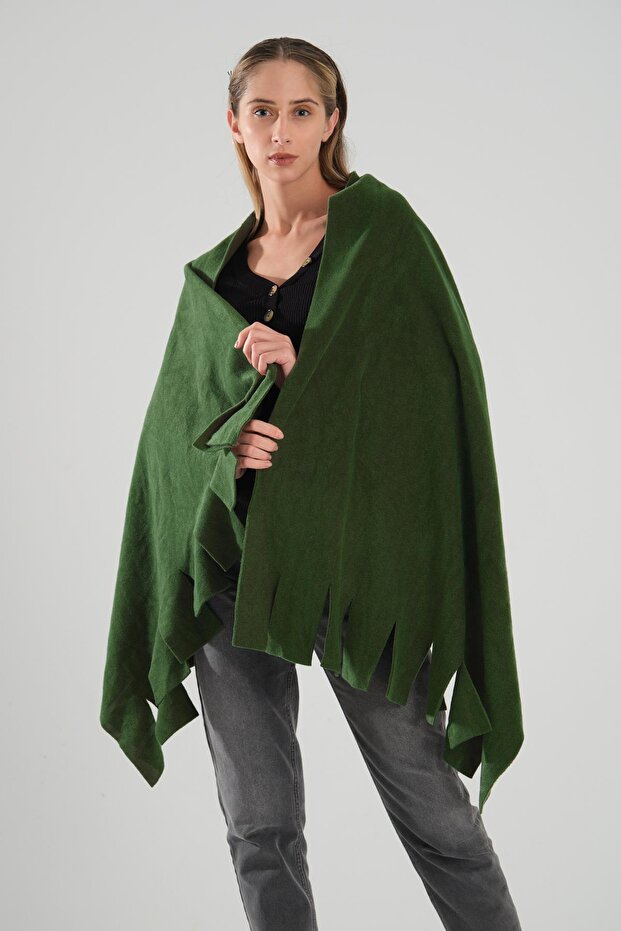 Green Tassel Detail Fleece Shawl