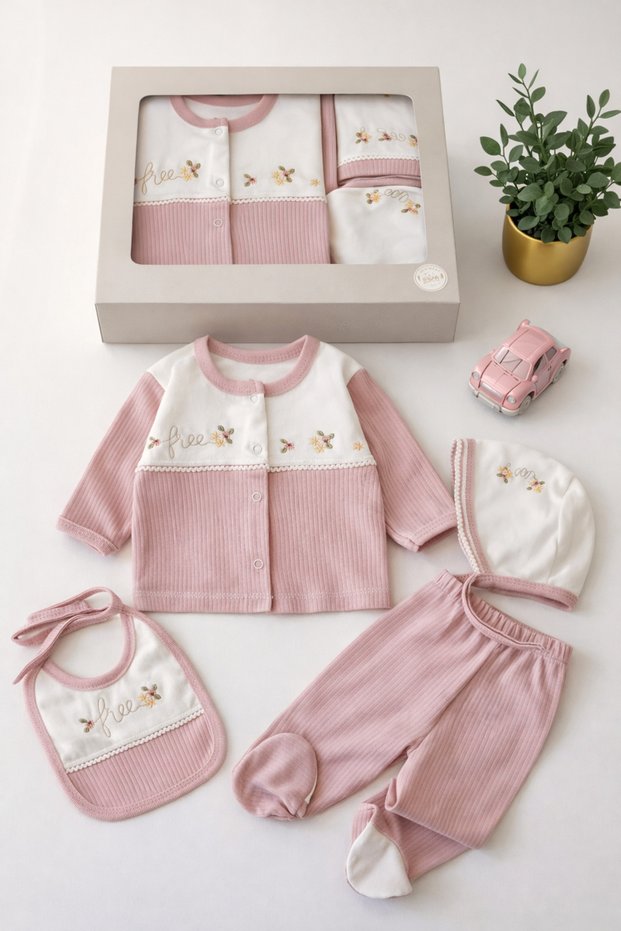 100% Cotton Baby Girl Newborn 5-Piece Hospital Discharge Set Birth Gift Set