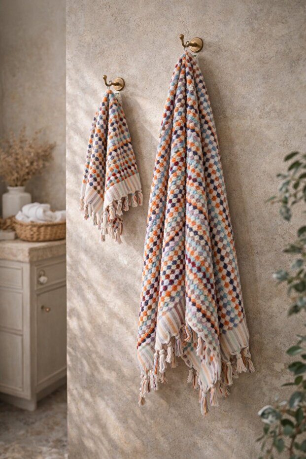 Polka Dot Turuncu Havlu Seti - 1