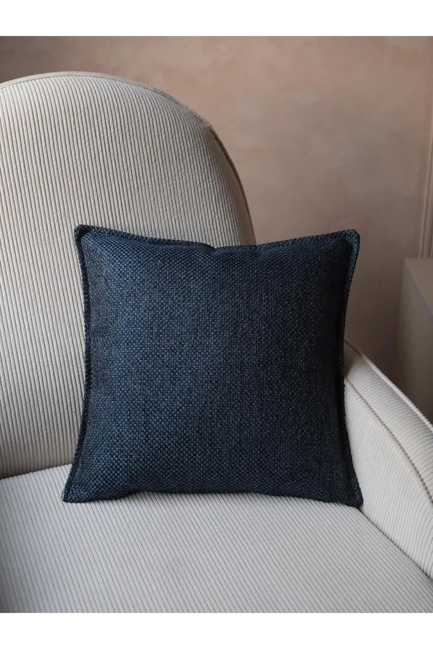 Serrated Navy Blue Throw Pillow Cover (45X45)