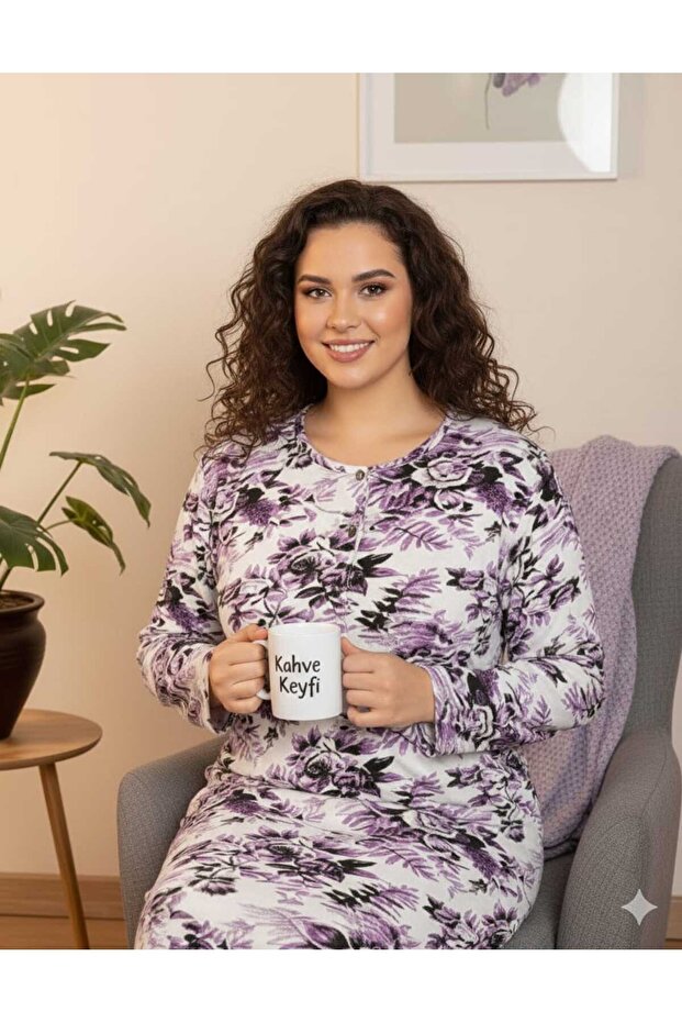 بالإضافة إلى حجم ثوب النوم ليكرا منقوشة - 2