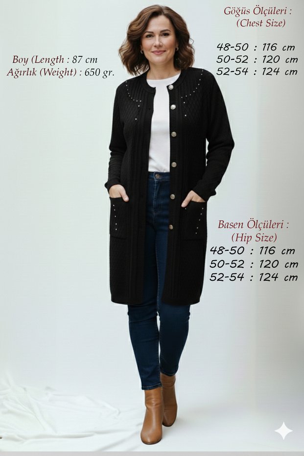 Women's Knitwear Seasonal Spring Steel Knit Cap Large Size Long Mercerized Mother Black Cardigan