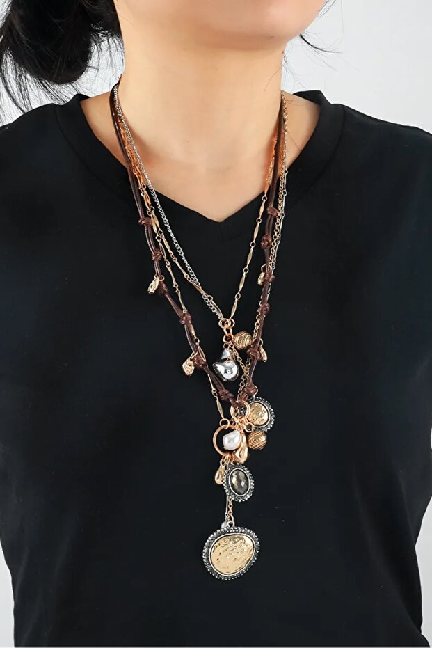 Multi Medallion Charm Necklace - 1