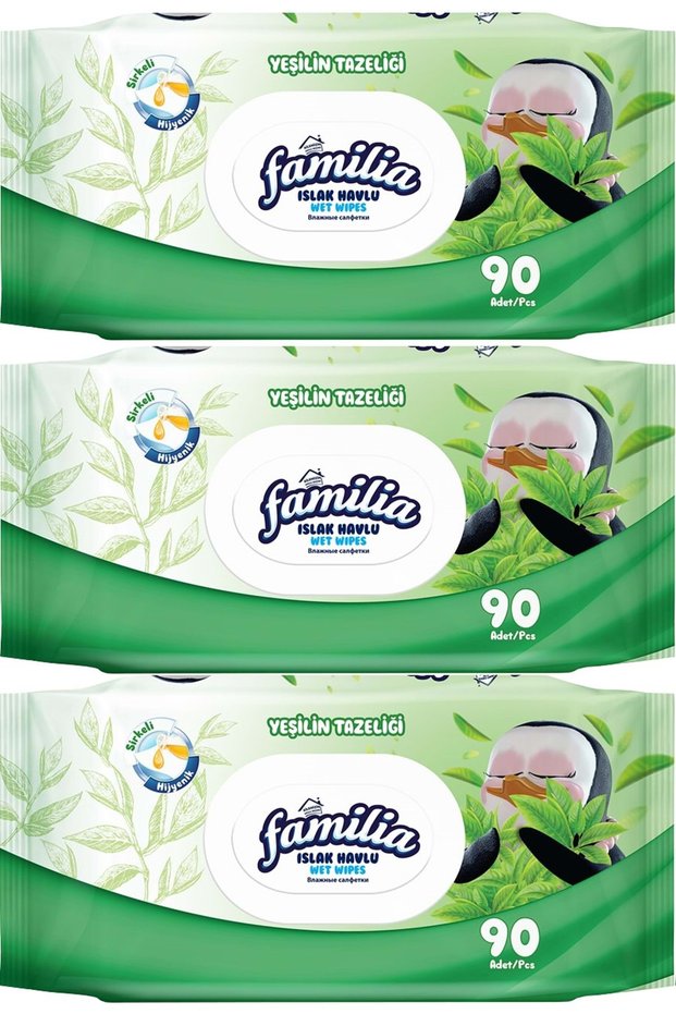 Wet Towel Wipes Freshness of Green 90 Sheets Set of 3 with Plastic Cover 270 Sheets