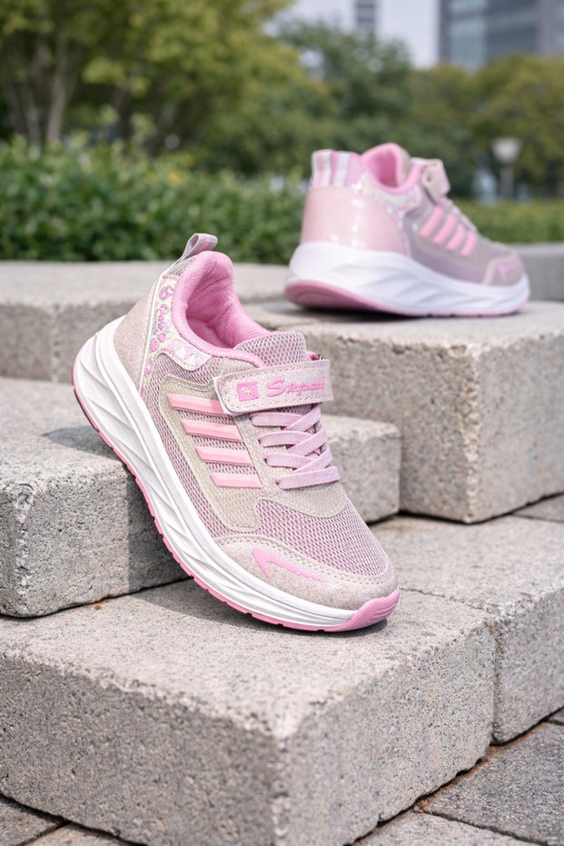 Unisex Comfortable Lightweight Sneaker with Velcro and Elastic, Children's Sports Shoes
