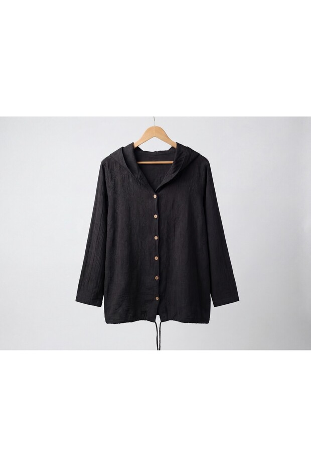 Cămașă Brode Pattern cu glugă Negru - 3