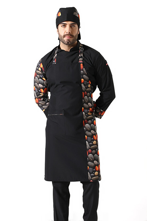 Apron with Straps Pattern Paneled Black Pebble Stone