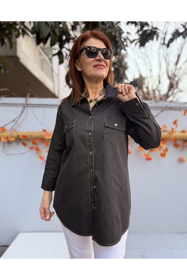 Cotton Double Pocket Denim Shirt Anthracite