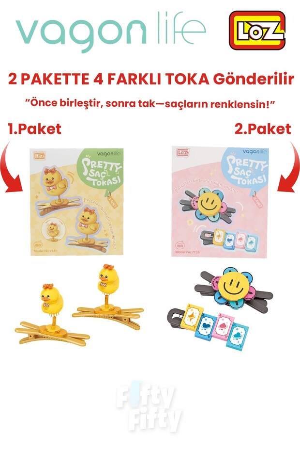 4-Piece Hair Clip Set, Assemble First, Then Attach (2 Packs of 4 Pieces Will Be Sent) Building Block Clip Set Ff